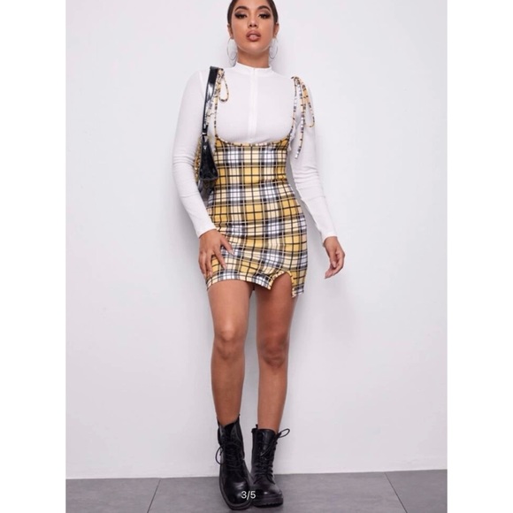 Yellow Plaid Suspender Dress - Picture 2 of 4